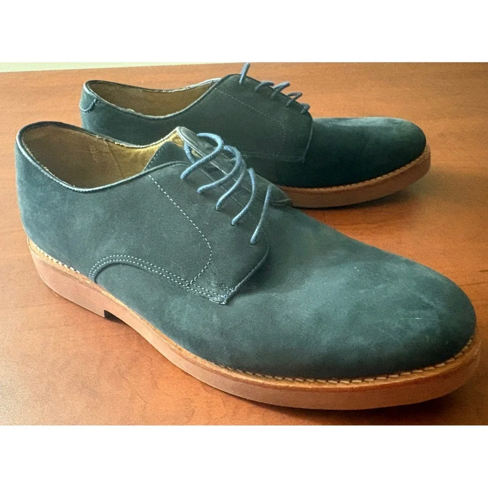Brooks Brothers Mens Navy Blue Suede Derby Shoes Goodyear Welted 10D 83806026